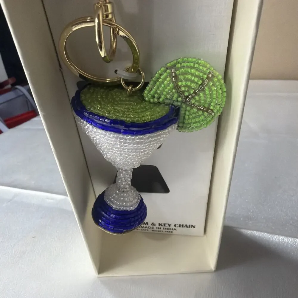 Haute Hippie Margarita Martini Cocktail Beaded Bag Charm Keychain - NEW NIB